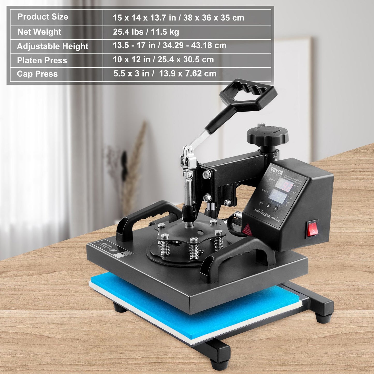 Heat Press Machine, 10x12inch / 25x30cm, 2IN1 Clamshell Sublimation Transfer Printer with Teflon Coated, Digital Precise Heat Control, Powerpress for T-Shirt Hat Cap