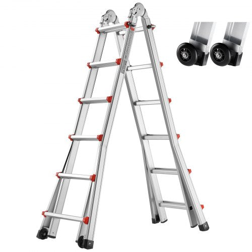 Telescoping Ladder A Frame, 20.5 FT Compact Aluminum Extension Ladder, Multi-Function Portable Collapsible RV Ladder, Telescopic Ladder for Homework Stairs Indoor Outdoor Roof, 330lb Load