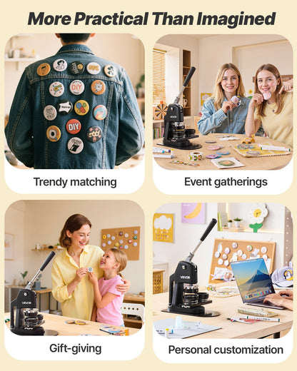 Buttonmaschine, 32/58/75 mm, 3-in-1, Anstecknadelmaschine mit 300 Buttonrohlingen, Kreisschneider und Zauberbuch, verstärkter ergonomischer Griff, für selbstgemachte Anstecknadeln und personalisierte Pins, Schwarz