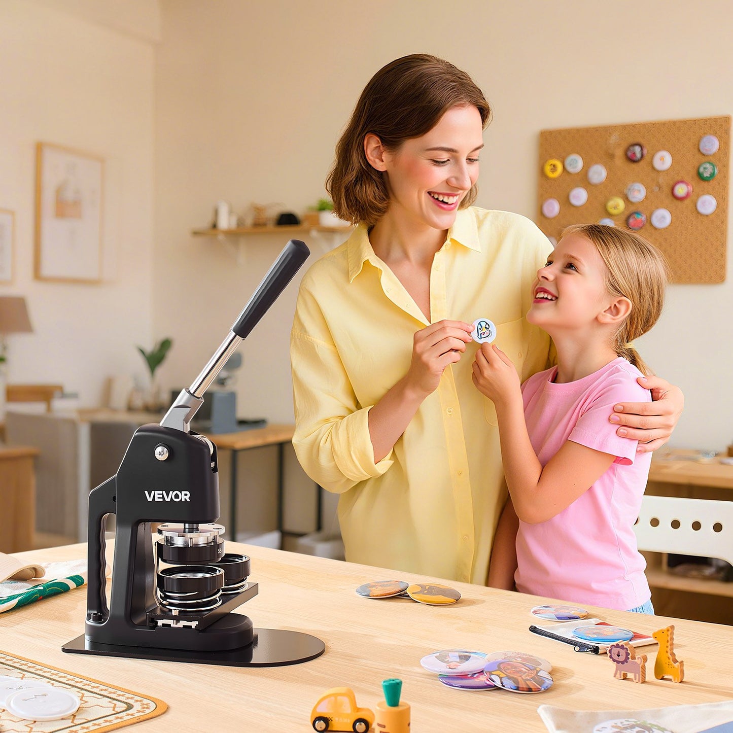 Buttonmaschine, 32/58/75 mm, 3-in-1, Anstecknadelmaschine mit 300 Buttonrohlingen, Kreisschneider und Zauberbuch, verstärkter ergonomischer Griff, für selbstgemachte Anstecknadeln und personalisierte Pins, Schwarz