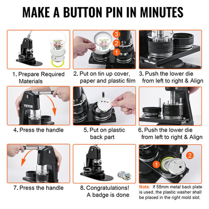 Button Maker Machine, Multiple Sizes 1.25+2.25 Inch Badge Punch Press Kit, Children DIY Gifts Pin Maker, Button Making Supplies with 500pcs Button Parts & Circle Cutter & Magic Book