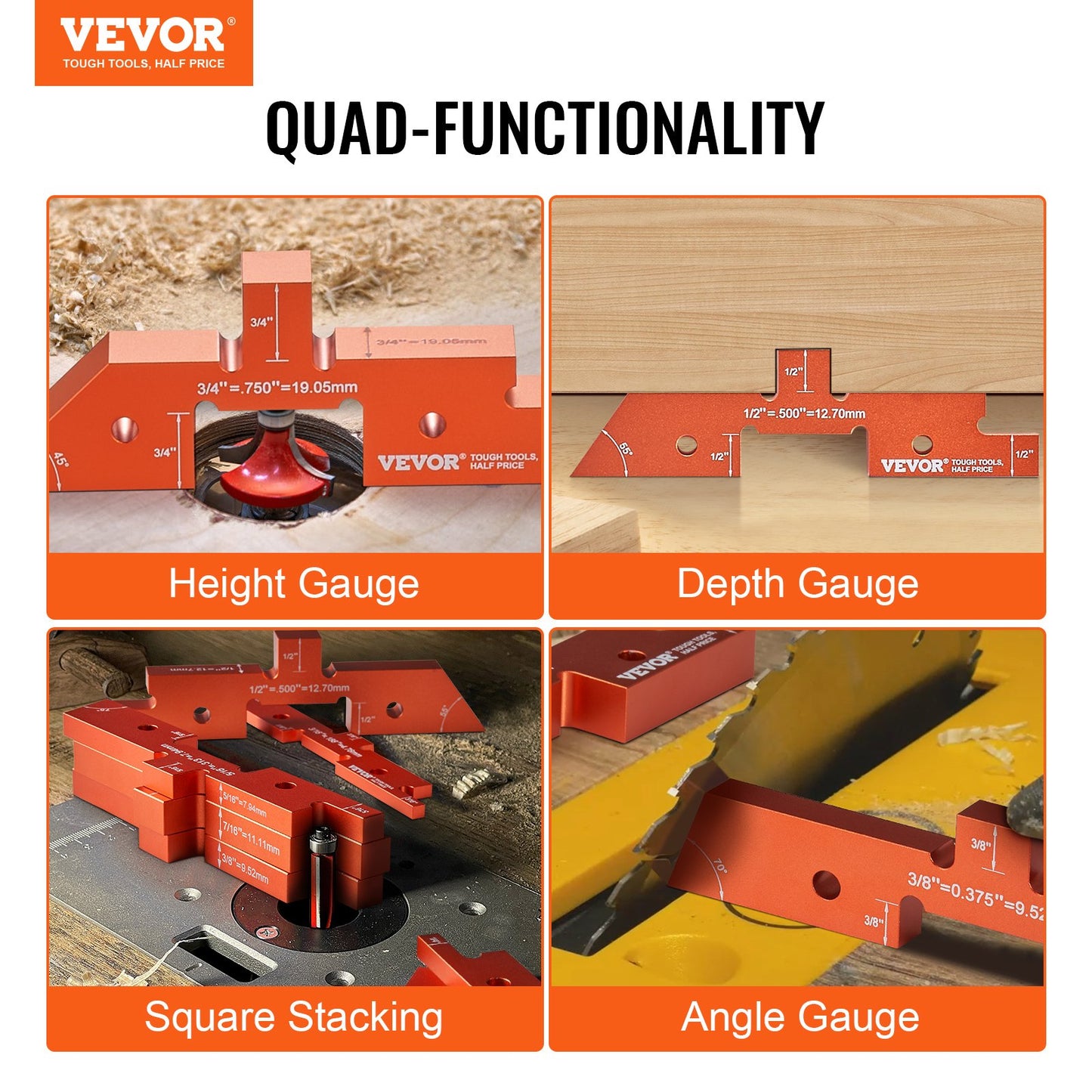 Router Table Setup Bars, 14 pcs, Precision Aluminum Setup Blocks Height Gauge Set, with Laser Engraved Size Markings Storage Case, Measuring Depth Height Angle, for Router Table Saw Accessories
