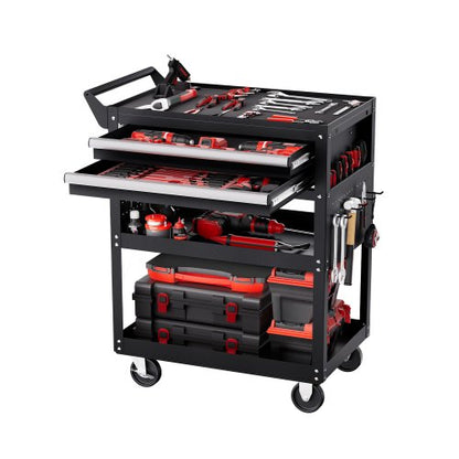 5-Tier Tool Cart with Wheels, 400 lbs Load Capacity, Rolling Work Cart with 2 Drawers & Pegboard, Mechanic Tool Storage Organizer with Locking System for Garage, Warehouse and Repair Shop, Black