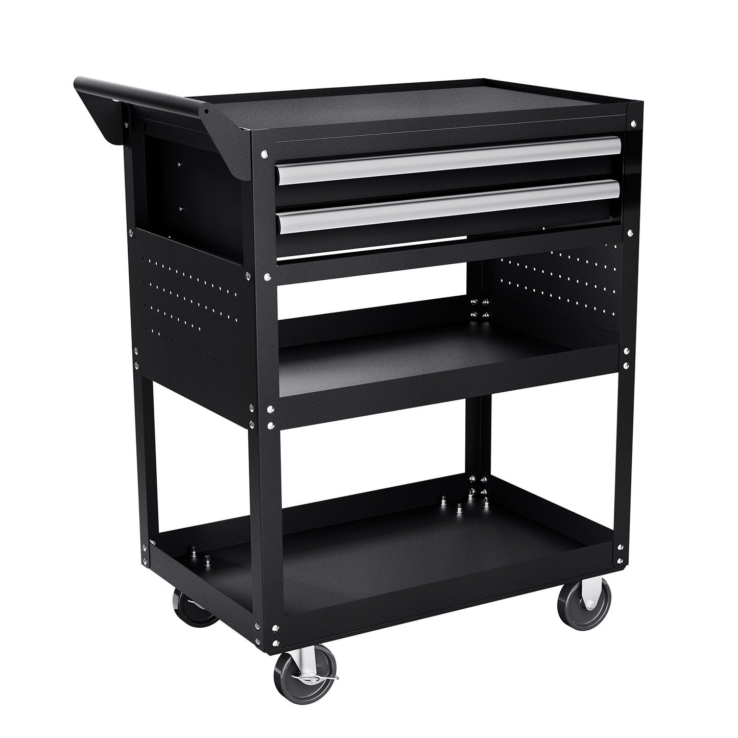 5-Tier Tool Cart with Wheels, 400 lbs Load Capacity, Rolling Work Cart with 2 Drawers & Pegboard, Mechanic Tool Storage Organizer with Locking System for Garage, Warehouse and Repair Shop, Black