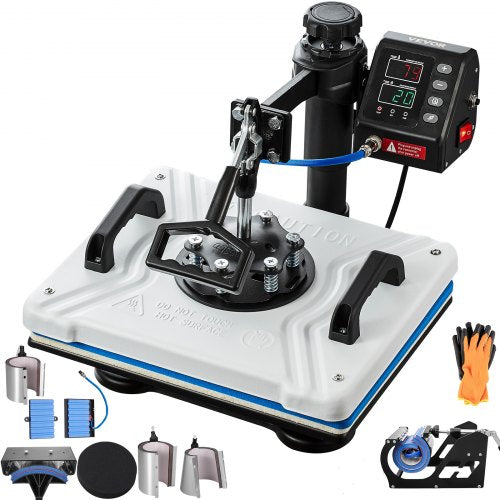 Heat Press 30.5x38.1 cm 10 In 1 Heat Press 1000W Heat Press Machine with 360° Rotation Swing Away White Heat Press T-Shirt Sublimation Machine Dual-tube Heating for DIY Pens Caps Mugs and Shirts