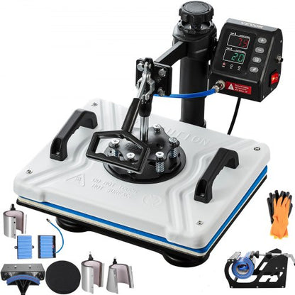 Heat Press 30.5x38.1 cm 10 In 1 Heat Press 1000W Heat Press Machine with 360° Rotation Swing Away White Heat Press T-Shirt Sublimation Machine Dual-tube Heating for DIY Pens Caps Mugs and Shirts