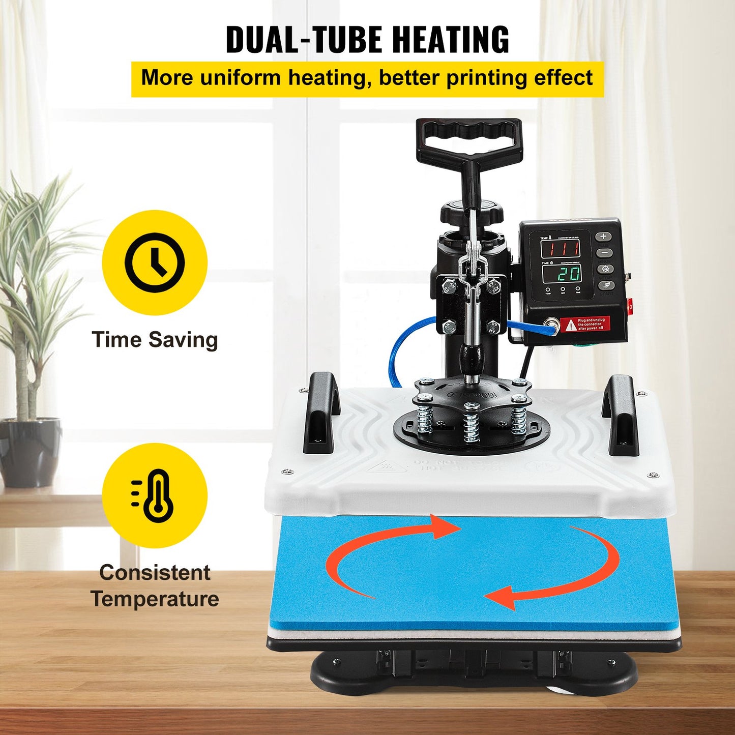 Heat Press 30.5x38.1 cm 10 In 1 Heat Press 1000W Heat Press Machine with 360° Rotation Swing Away White Heat Press T-Shirt Sublimation Machine Dual-tube Heating for DIY Pens Caps Mugs and Shirts