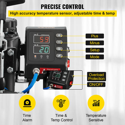 Heat Press 30.5x38.1 cm 10 In 1 Heat Press 1000W Heat Press Machine with 360° Rotation Swing Away White Heat Press T-Shirt Sublimation Machine Dual-tube Heating for DIY Pens Caps Mugs and Shirts