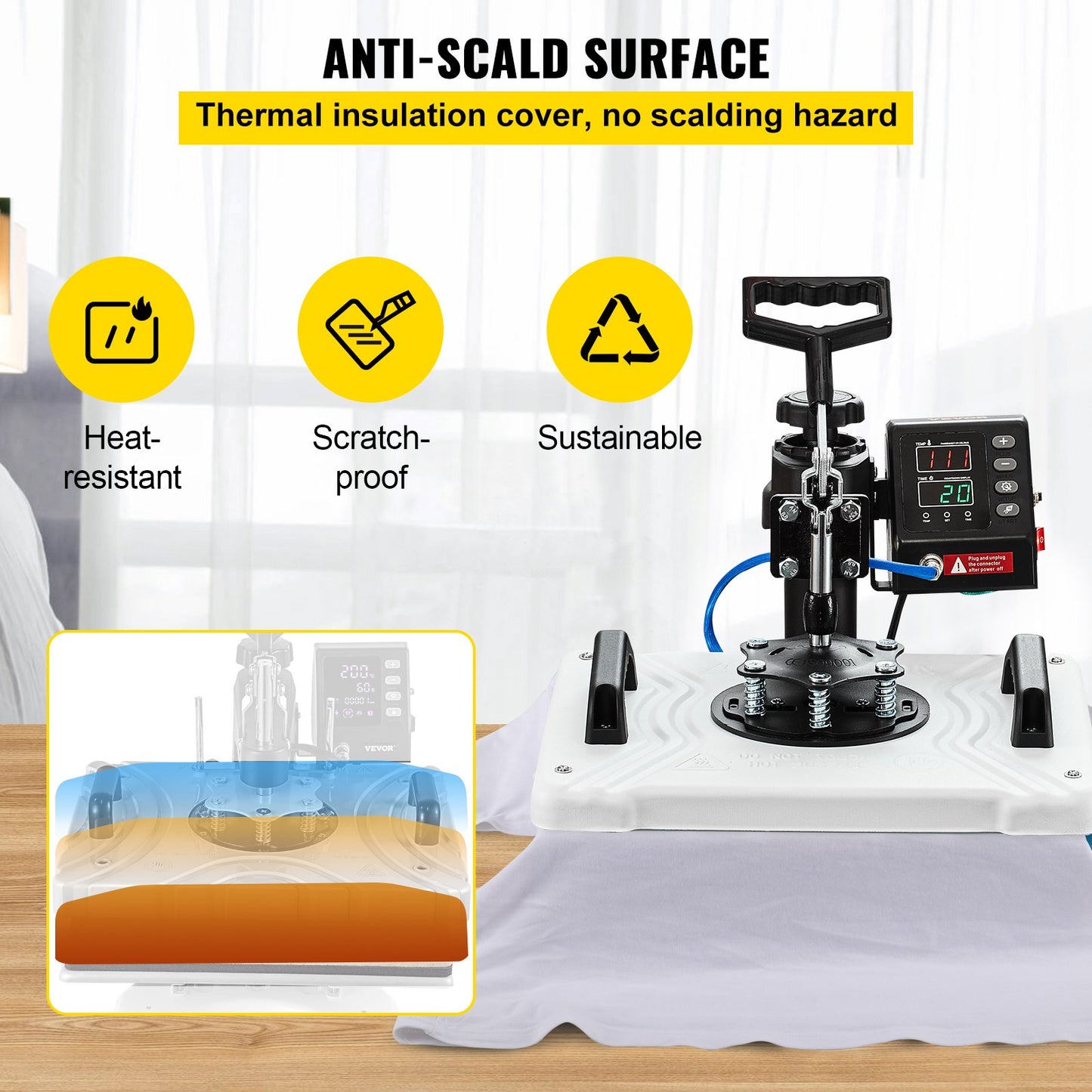 Heat Press 30.5x38.1 cm 10 In 1 Heat Press 1000W Heat Press Machine with 360° Rotation Swing Away White Heat Press T-Shirt Sublimation Machine Dual-tube Heating for DIY Pens Caps Mugs and Shirts