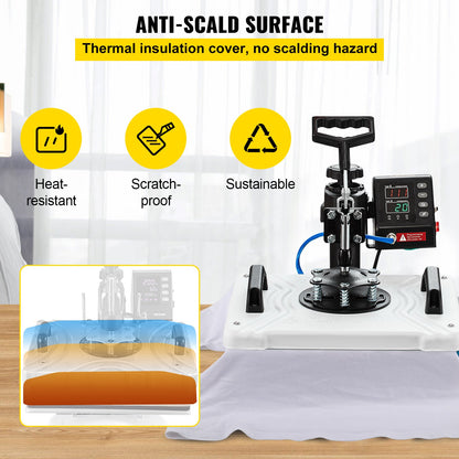 Heat Press 30.5x38.1 cm 10 In 1 Heat Press 1000W Heat Press Machine with 360° Rotation Swing Away White Heat Press T-Shirt Sublimation Machine Dual-tube Heating for DIY Pens Caps Mugs and Shirts
