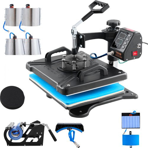 Heat Press 30.5x38.1 cm 10 In 1 Heat Press 1000W Heat Press Machine with 360°Rotation Swing Away Black 10 In 1 T-Shirt Sublimation Machine Dual-tube Heating for DIY Pens Caps Mugs and Shirts