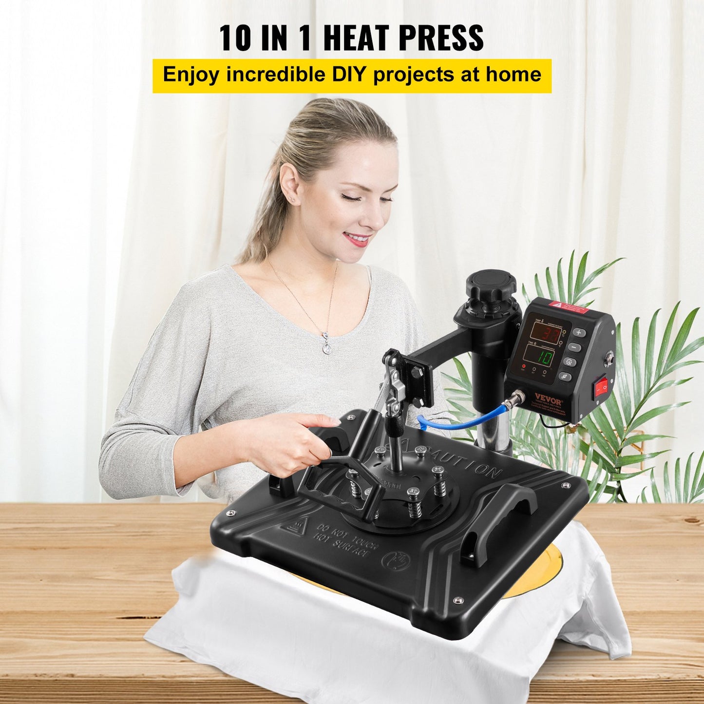 Heat Press 30.5x38.1 cm 10 In 1 Heat Press 1000W Heat Press Machine with 360°Rotation Swing Away Black 10 In 1 T-Shirt Sublimation Machine Dual-tube Heating for DIY Pens Caps Mugs and Shirts