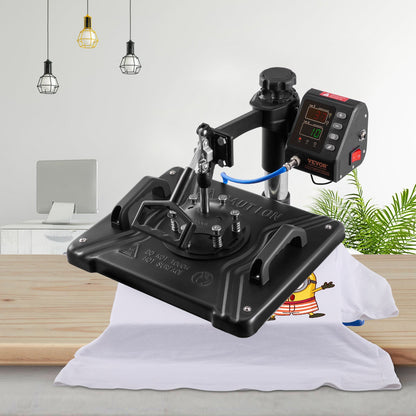 Heat Press 30.5x38.1 cm 10 In 1 Heat Press 1000W Heat Press Machine with 360°Rotation Swing Away Black 10 In 1 T-Shirt Sublimation Machine Dual-tube Heating for DIY Pens Caps Mugs and Shirts