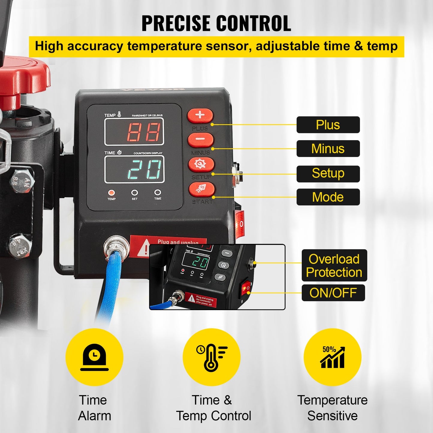 Heat Press 30.5x38.1 cm 10 In 1 Heat Press 1000W Heat Press Machine with 360° Rotation Swing Away Red Heat Press T-Shirt Sublimation Machine Dual-tube Heating for DIY Pens Caps Mugs and Shirts