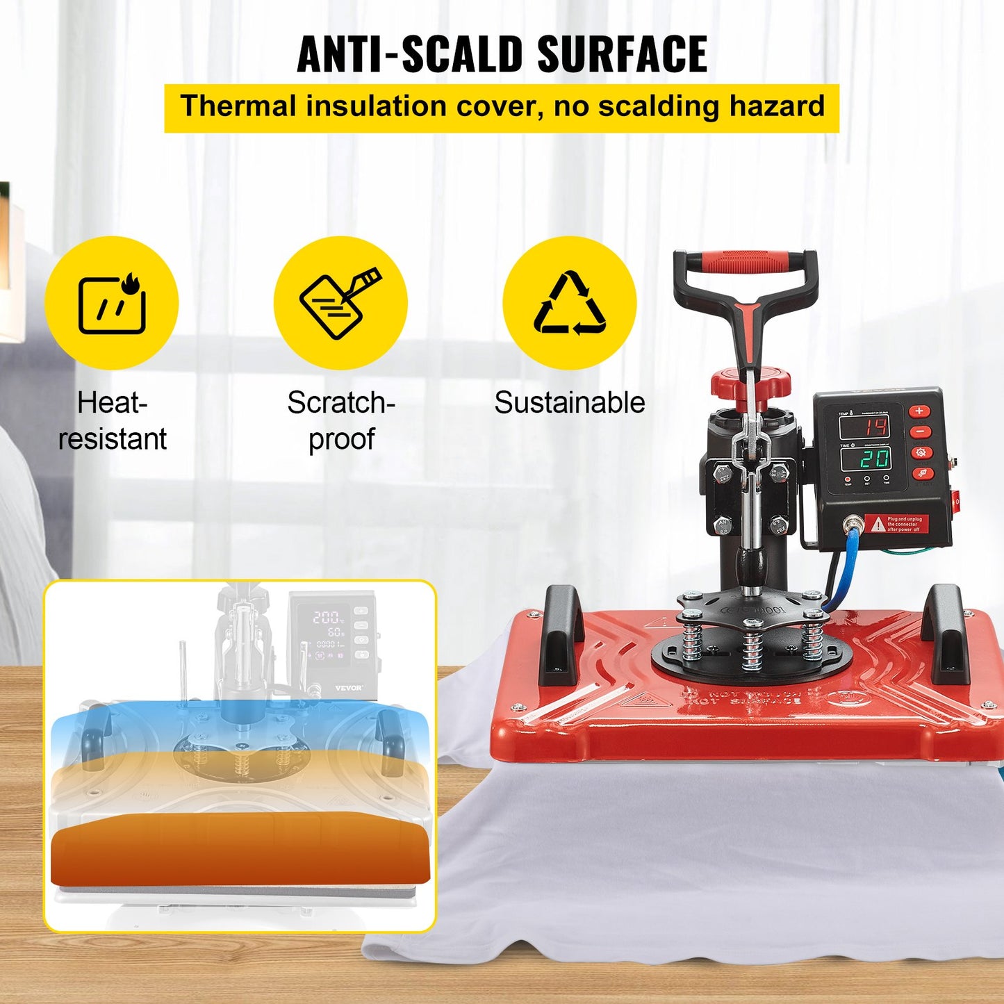 Heat Press 30.5x38.1 cm 10 In 1 Heat Press 1000W Heat Press Machine with 360° Rotation Swing Away Red Heat Press T-Shirt Sublimation Machine Dual-tube Heating for DIY Pens Caps Mugs and Shirts