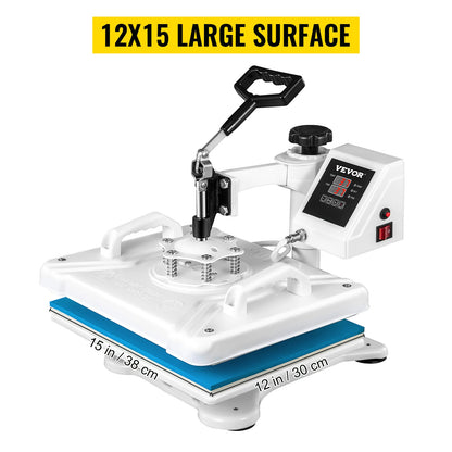 Heat Press 30.5 x 38.1 cm 5 In 1 Heat Press 1250W Heat Press Machine Swing Away White Heat Press T-Shirt Sublimation Printer Transfer 360 Degree Rotation for DIY Shoes Hat and T-Shirts