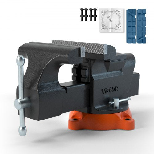 Bench Vise Jaw Width 15.2 cm Jaw Opening 15 cm w/ Anvil 360° Swivel Locking Base 60,000 PSI Rust-proof Heavy Duty Ductile Iron for Sharpening, Grinding, Cutting, Tapping