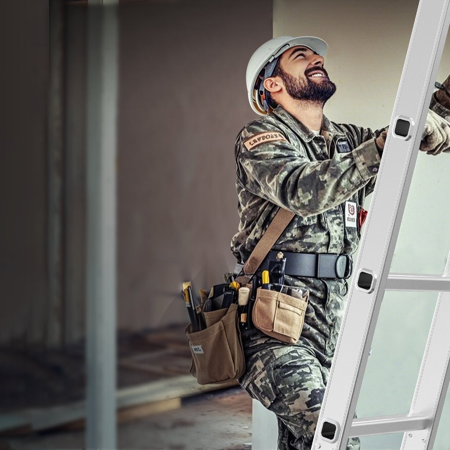 Multi-Purpose Folding Ladder, 7-in-1 Tall Extension Step Ladder, A Frame 5 Step Telescoping Ladder, 19ft Reach Height Heavy Duty Adjustable Ladder, 330 lbs Capacity for Home Outdoor Metal