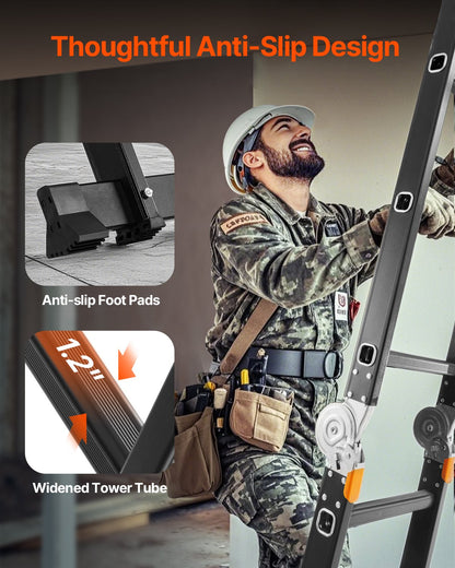 Multi-Purpose Folding Ladder, 7-in-1 Tall Extension Step Ladder, A Frame 5 Step Telescoping Ladder, 19ft Reach Height Heavy Duty Adjustable Ladder, 330 lbs Capacity for Home Outdoor