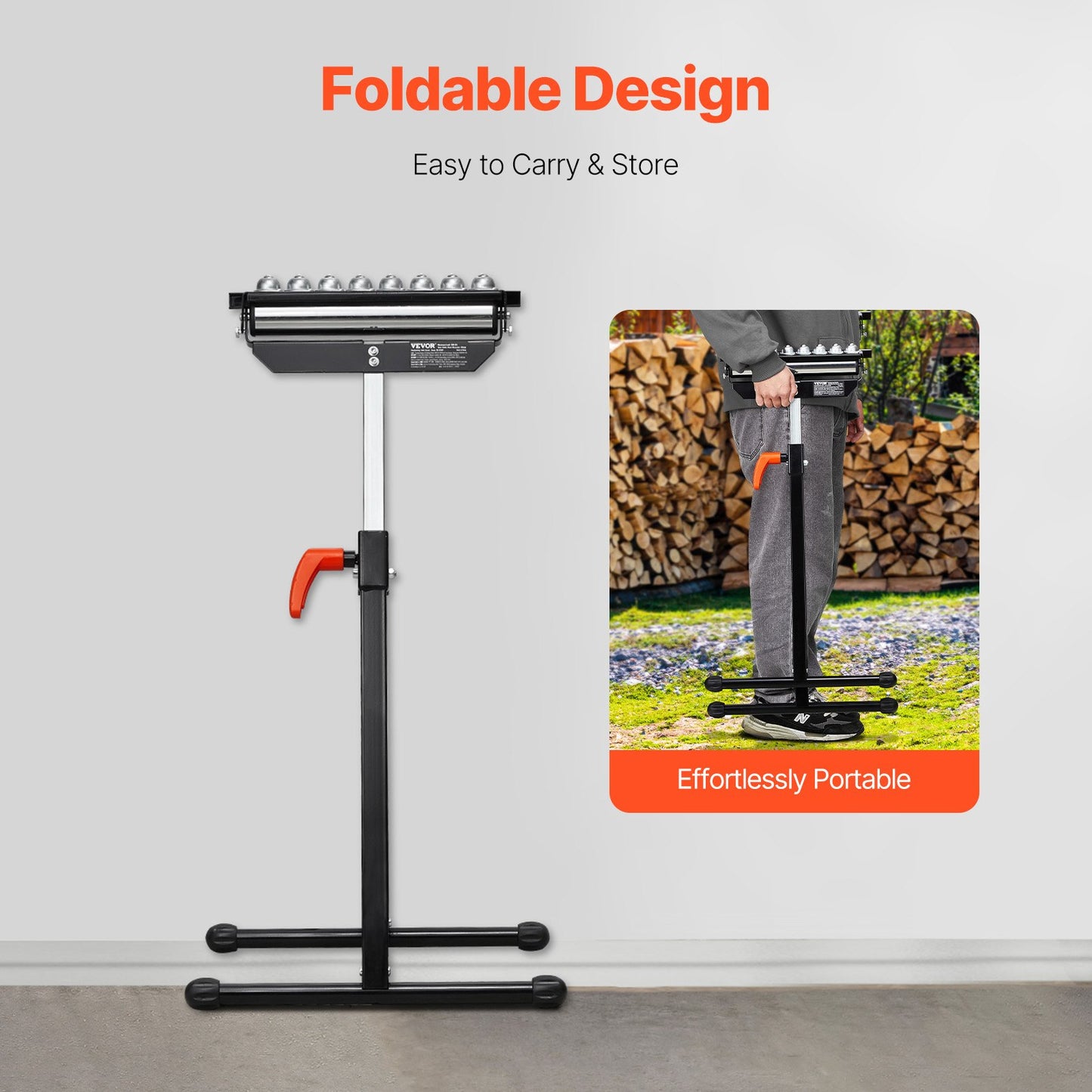 Roller Stand, 136 kg(300 lb) Load Capacity, 68-108 cm(26.8-42.5 in) Adjustable Height, Folding Heavy Duty with 29.2 cm(11.5 inch) Polished Multi-directional Roller Head, for Table Saw Outfeed Woodworking Extension Support