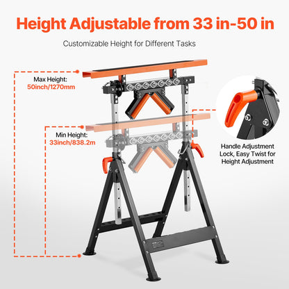 4-in-1 Roller Stand, 200 kg(440 lb) Load Capacity, 84-127 cm(33-50 in) Adjustable Height, Folding Heavy Duty with Rack & Polished Multi-directional Roller Head, for Table Saw Outfeed Woodworking Extension Support