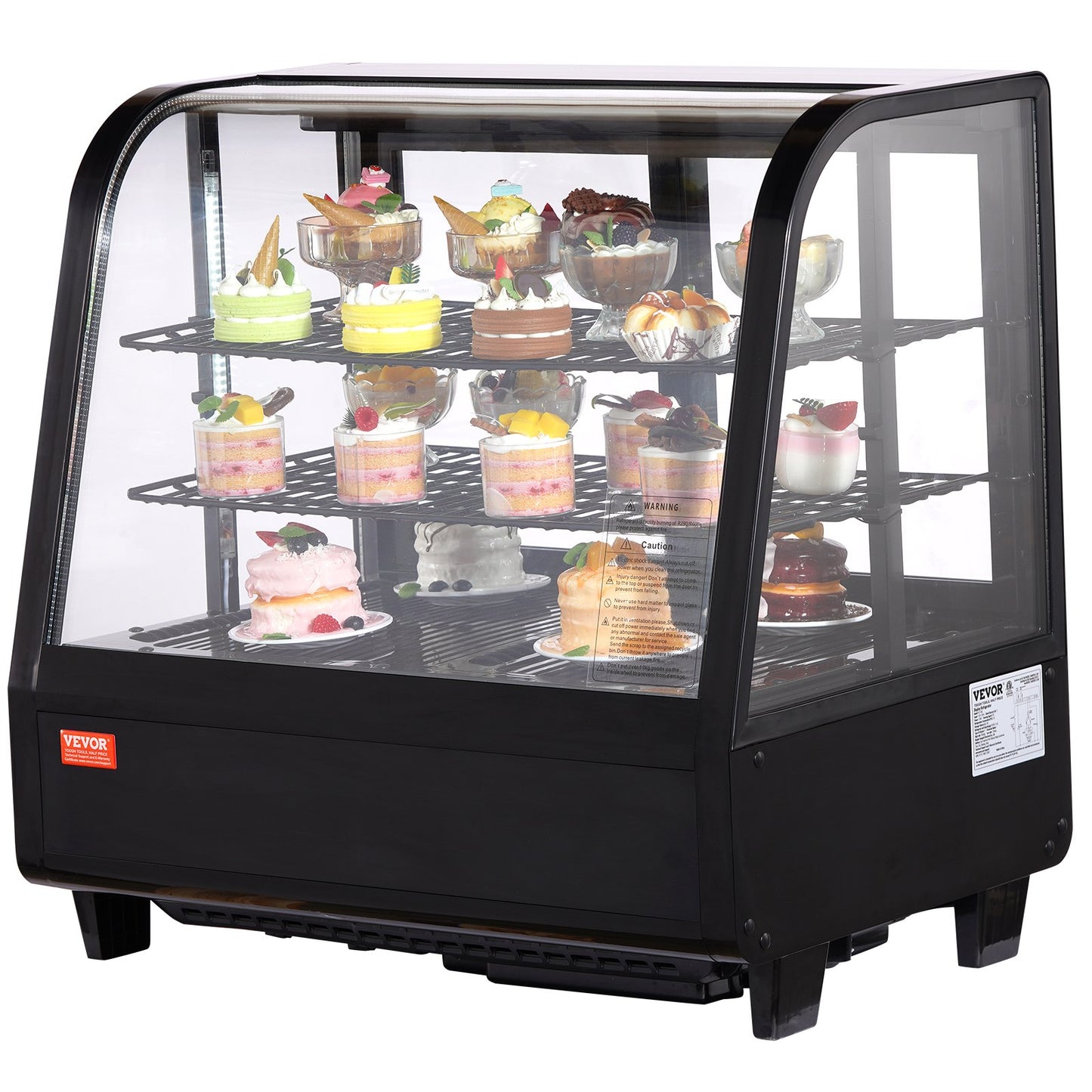 Refrigerated Display Case, 3.5 Cu.Ft/100L, Dual-Level, Countertop Cake Display Fridge with LED Illumination, Rapid Cooling System, No-Frost Ventilation, Slide-Access Back Door