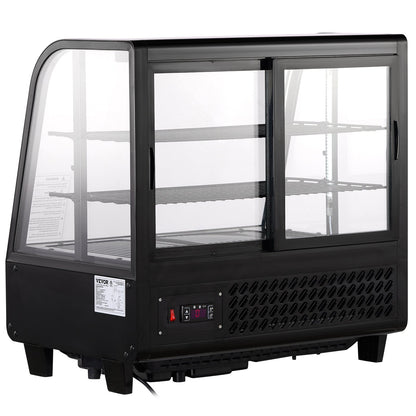 Refrigerated Display Case, 3.5 Cu.Ft/100L, Dual-Level, Countertop Cake Display Fridge with LED Illumination, Rapid Cooling System, No-Frost Ventilation, Slide-Access Back Door