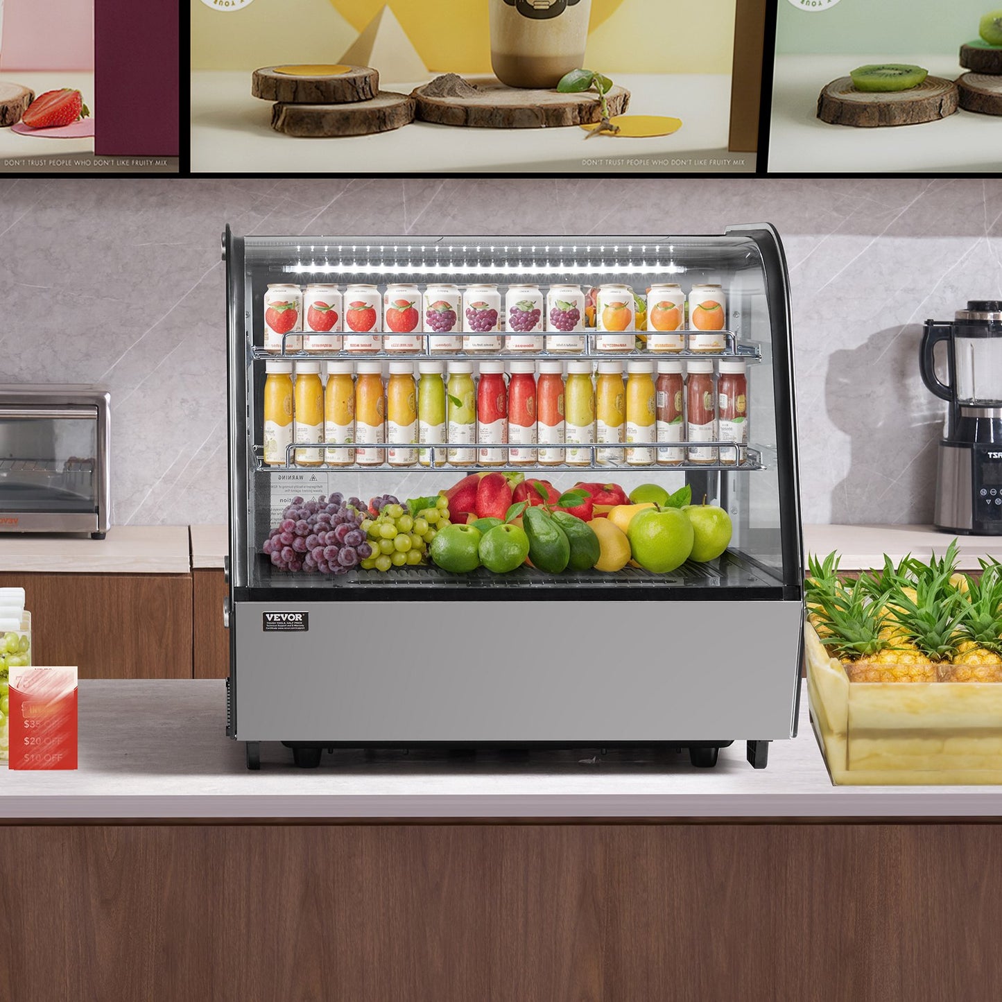 Kühlvitrine, 115 l (4,2 Kubikfuß), Thekenvitrine für Gebäck, 2-stöckige Gewerbekühlvitrine mit LED-Beleuchtung, Turbokühlung, No-Frost-Luftkühlung, für Bäckereien