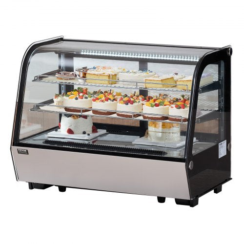 Refrigerated Display Case, 5 Cu.Ft./146L Countertop Pastry Display Case, 2-Tier Commercial Display Refrigerator with LED Lighting, TURBO Cooling, Frost-Free Air-Cooling, for Bakery