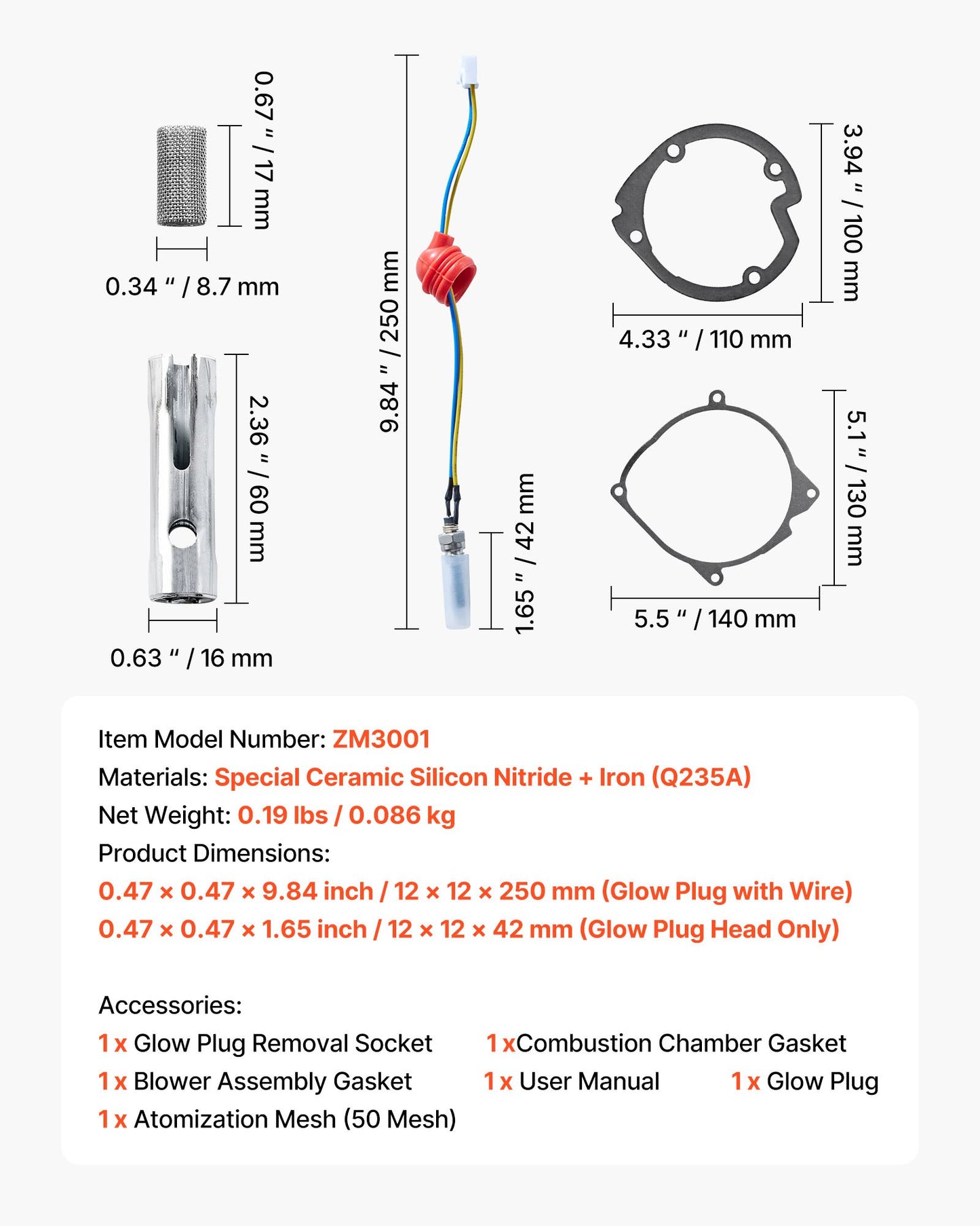 8V Glow Plug Repair Kit, Parking Diesel Heater Glow Ignition Plug Kit with Atomization Mesh, Compatible with 2KW 5KW 8KW Diesel Air Heater Models, Diesels Heaters Accessories for Car Truck Boat