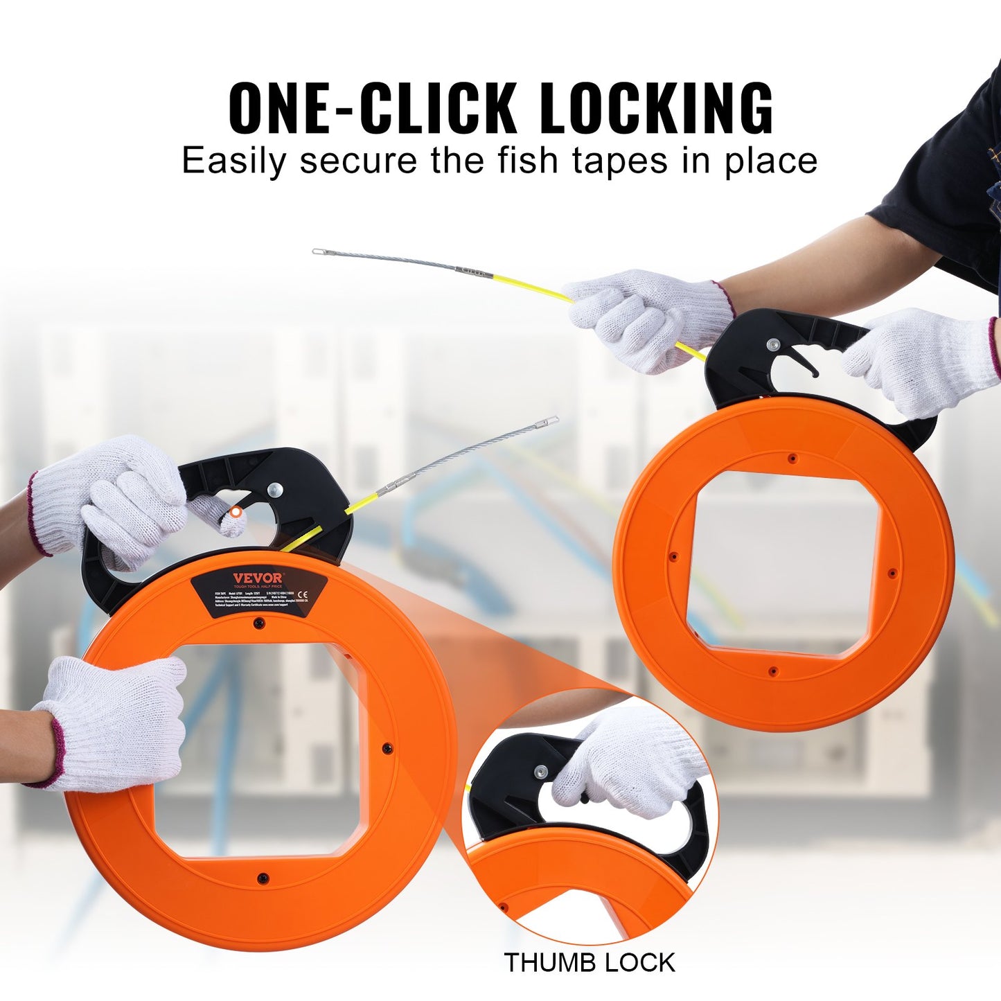 Fish Tape Wire Cable Line Puller 60,96 m 4,7 mm (200ft 3/16in) Fiberglass High Plastic Case