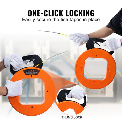 Fish Tape Wire Cable Line Puller 60,96 m 4,7 mm (200ft 3/16in) Fiberglass High Plastic Case