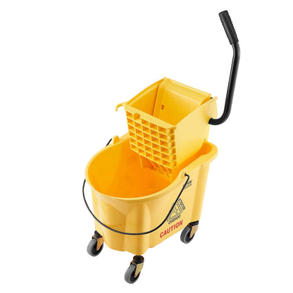 Mop Bucket with Wringer, 26 Qt. Commercial Mop Bucket with Side Press Wringer, Side-Press Mop Bucket and Wringer Combo on Wheels, for Professional/Industrial/Business Floor Cleaning, Yellow