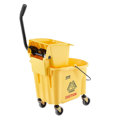 Mop Bucket with Wringer, 26 Qt. Commercial Mop Bucket with Side Press Wringer, Side-Press Mop Bucket and Wringer Combo on Wheels, for Professional/Industrial/Business Floor Cleaning, Yellow
