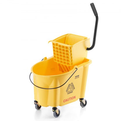 Mop Bucket with Wringer, 35 Qt. Commercial Mop Bucket with Side Press Wringer, Side-Press Mop Bucket and Wringer Combo on Wheels, for Professional/Industrial/Business Floor Cleaning, Yellow
