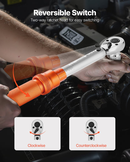 Click Torque Wrench Set, 1/4Inch Drive, 20-240 lbf-in / 2.3-27.1N.m, Dual-direction and Dual Range Scales, 72-Tooth, ±3% High Precision, with Bits, Sockets, Adapters, Extension Bar, Orange