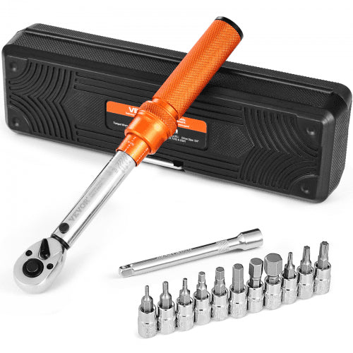 Click Torque Wrench Set, 1/4Inch Drive, 20-200lbf-in/2.3-22.6N.m, Dual-direction and Dual Range Scales, 72-Tooth, ±3% High Precision, with Bit Sockets, Extension Bar, for Bicycle Repair, Orange