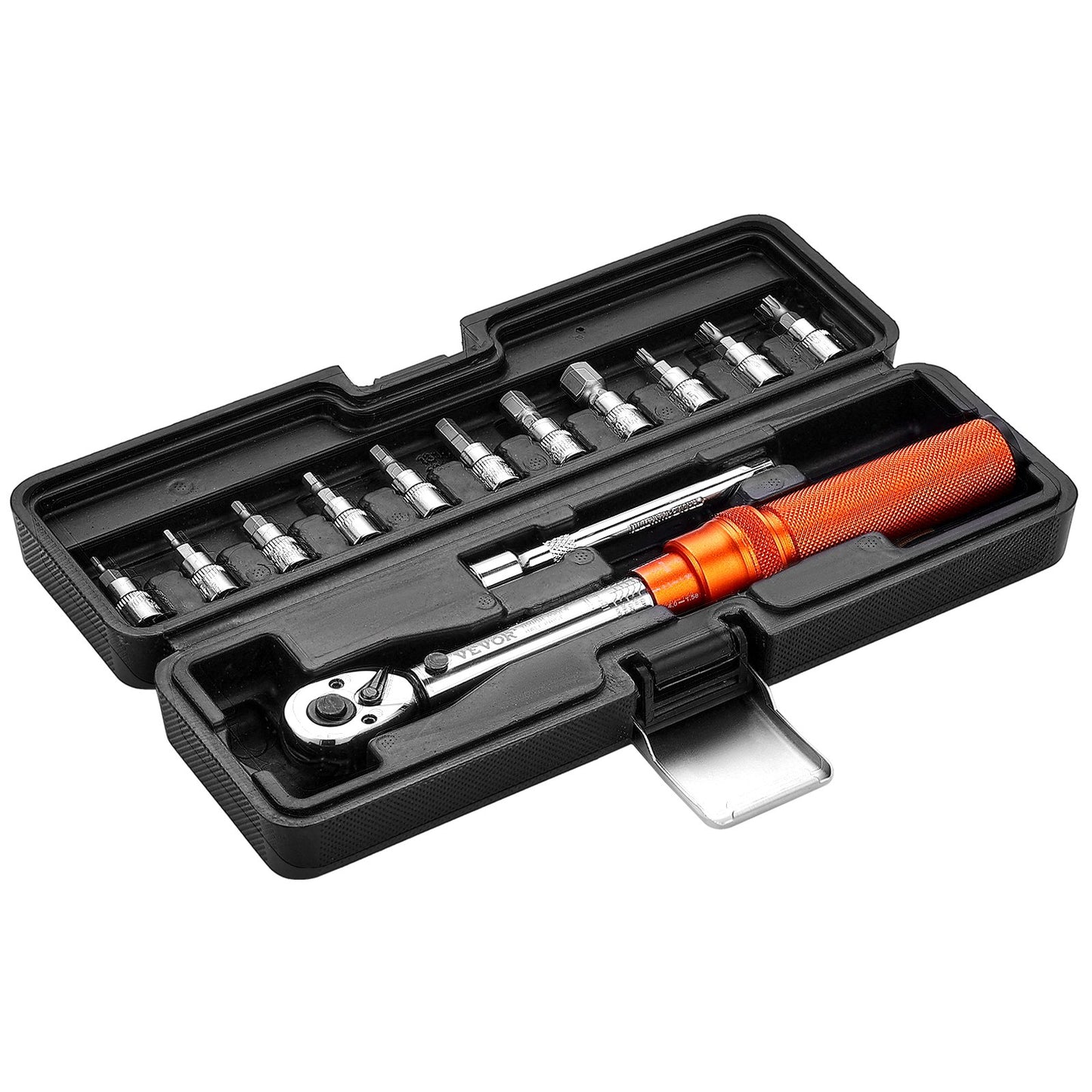 Click Torque Wrench Set, 1/4Inch Drive, 20-200lbf-in/2.3-22.6N.m, Dual-direction and Dual Range Scales, 72-Tooth, ±3% High Precision, with Bit Sockets, Extension Bar, for Bicycle Repair, Orange