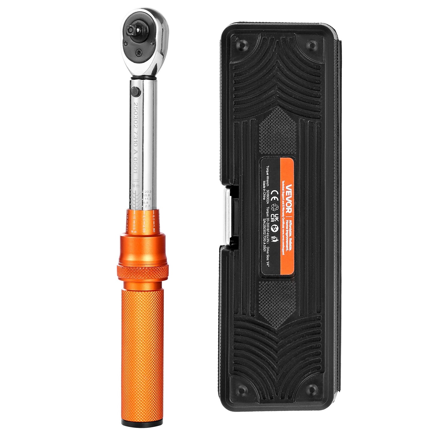 Click Torque Wrench Set, 1/4Inch Drive, 20-200lbf-in/2.3-22.6N.m, Dual-direction and Dual Range Scales, 72-Tooth, ±3% High Precision, with Bit Sockets, Extension Bar, for Bicycle Repair, Orange