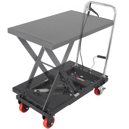 Hydraulic Lift Table Cart, 500lbs Capacity 28.5" Lifting Height, Manual Single Scissor Lift Table with 4 Wheels and Non-slip Pad, Hydraulic Scissor Cart for Material Handling, Black