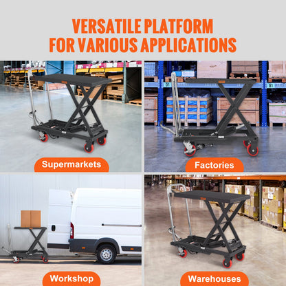 Hydraulic Lift Table Cart, 500lbs Capacity 28.5" Lifting Height, Manual Single Scissor Lift Table with 4 Wheels and Non-slip Pad, Hydraulic Scissor Cart for Material Handling, Black