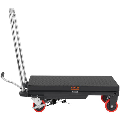 Hydraulic Lift Table Cart, 500lbs Capacity 28.5" Lifting Height, Manual Single Scissor Lift Table with 4 Wheels and Non-slip Pad, Hydraulic Scissor Cart for Material Handling, Black