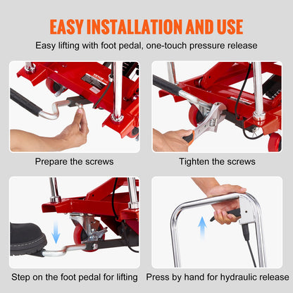 Hydraulic Lift Table Cart, 500lbs Capacity 28.5" Lifting Height, Manual Single Scissor Lift Table with 4 Wheels and Non-slip Pad, Hydraulic Scissor Cart for Material Handling, Red