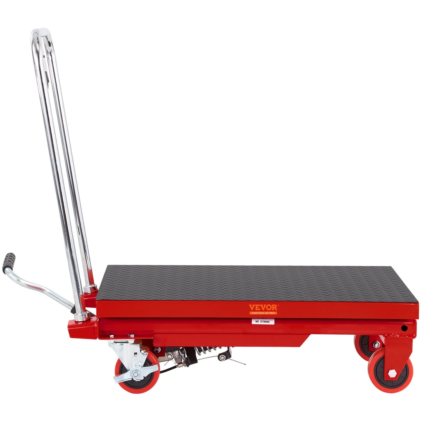 Hydraulic Lift Table Cart, 500lbs Capacity 28.5" Lifting Height, Manual Single Scissor Lift Table with 4 Wheels and Non-slip Pad, Hydraulic Scissor Cart for Material Handling, Red
