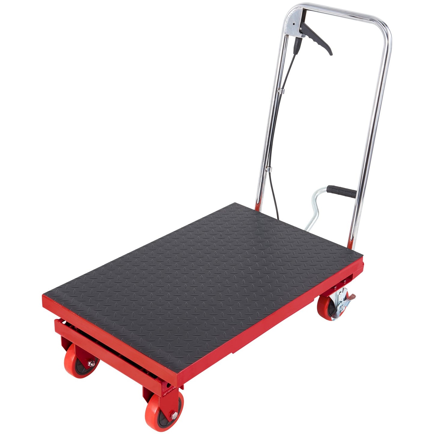 Hydraulic Lift Table Cart, 500lbs Capacity 28.5" Lifting Height, Manual Single Scissor Lift Table with 4 Wheels and Non-slip Pad, Hydraulic Scissor Cart for Material Handling, Red