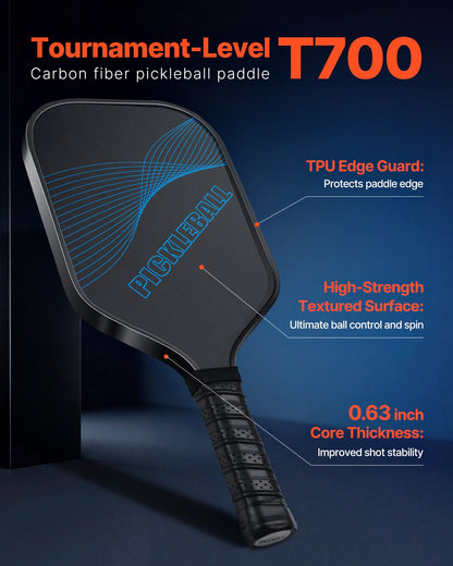 Pickleball Paddle, T700 Carbon Fiber Surface & Honeycomb Core, Professional Pickleball Paddle with Increased Power & Control & Spin, Pro Pickle Ball Racket for Adults, Men & Women, Blue