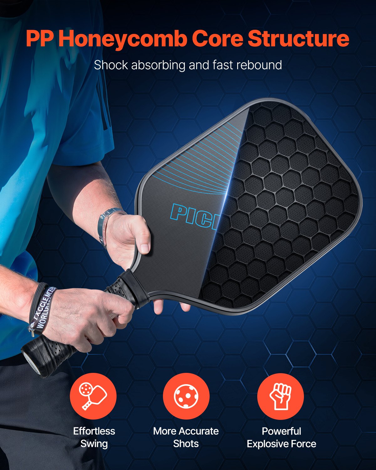 Pickleball Paddle, T700 Carbon Fiber Surface & Honeycomb Core, Professional Pickleball Paddle with Increased Power & Control & Spin, Pro Pickle Ball Racket for Adults, Men & Women, Blue
