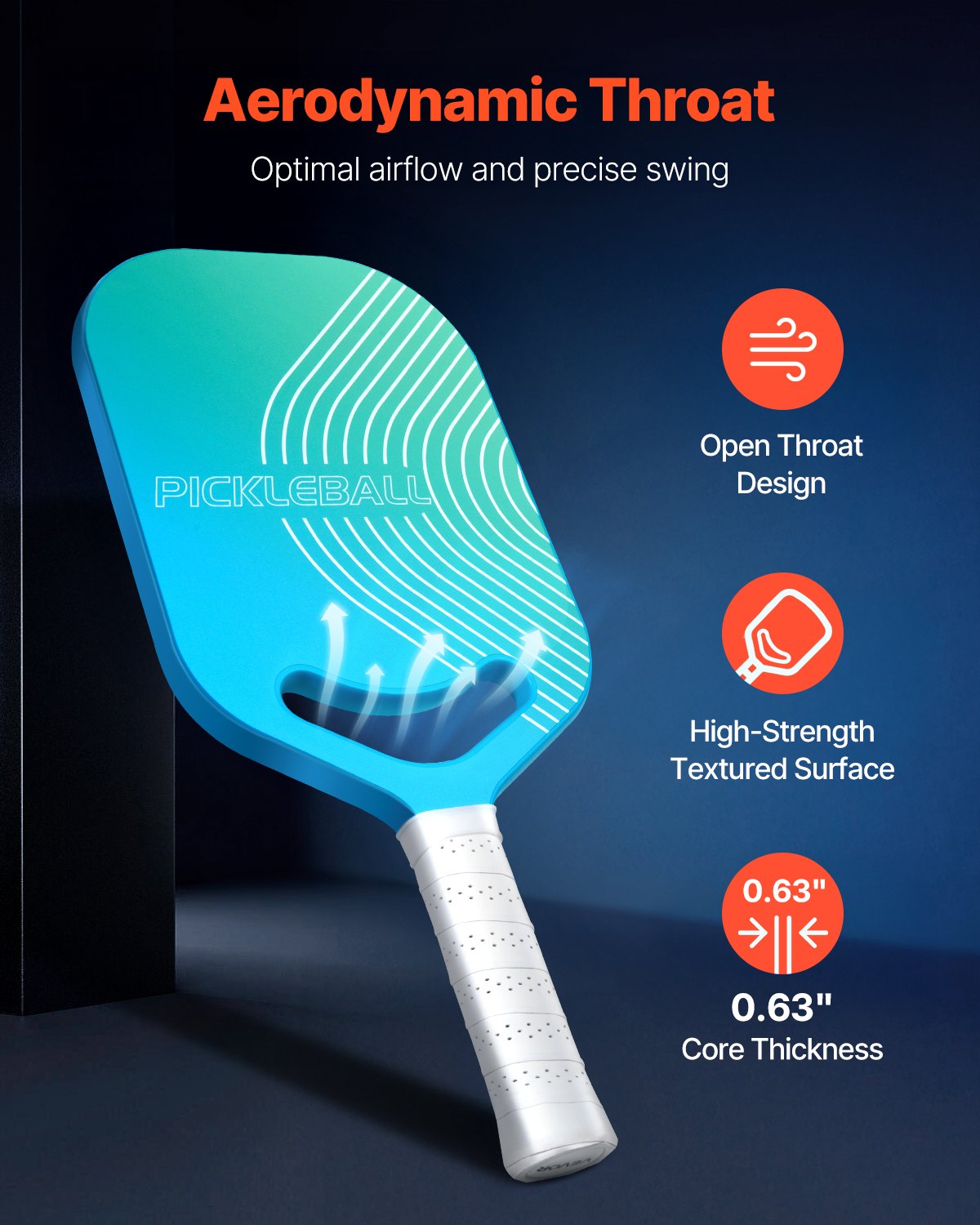 Pickleball Paddle with Aero Throat, T700 Carbon Fiber Surface & Honeycomb Core, Professional Pickleball Paddle with Increased Power & Control & Spin, Pickle Ball Racket for Adults, Men & Women