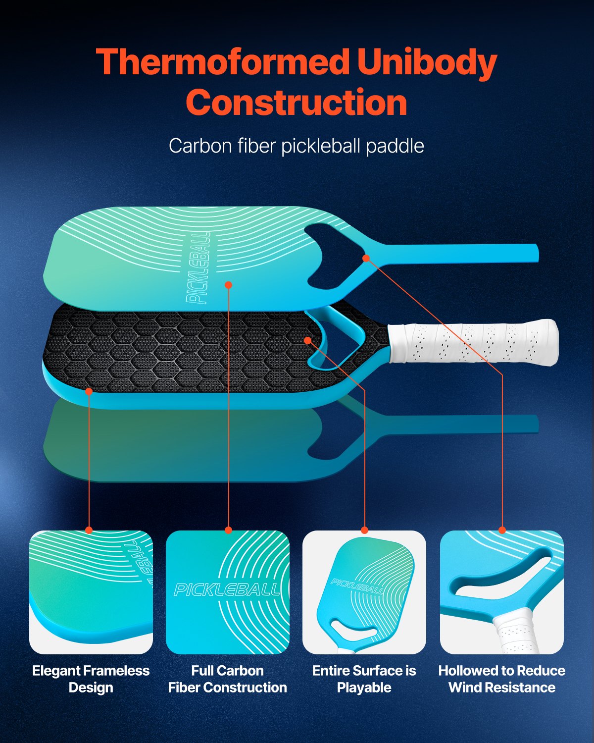 Pickleball Paddle with Aero Throat, T700 Carbon Fiber Surface & Honeycomb Core, Professional Pickleball Paddle with Increased Power & Control & Spin, Pickle Ball Racket for Adults, Men & Women