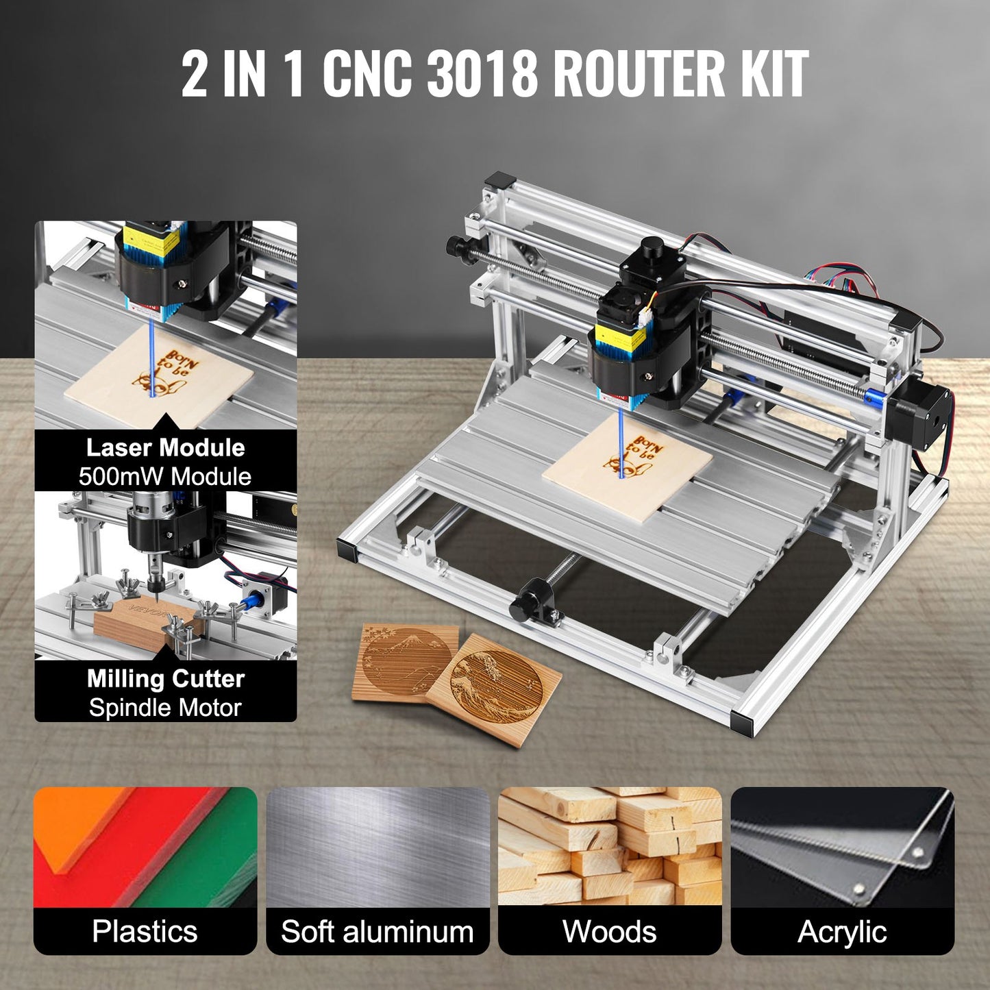Cnc 3018 Router Kit With Laser Engraver 500mw Laser Engraver Grbl Injection